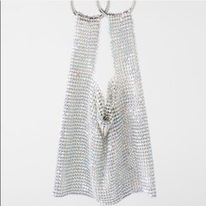 ZARA BNWT Metallic Mesh Beaded Bucket Bag with Chain Shoulder Strap